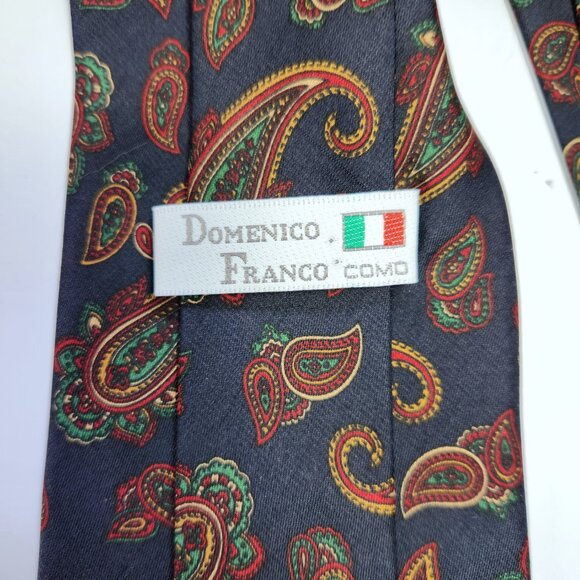 Domenico Franco Tie Men's 100% Italian Silk Necktie Paisley Pattern Blue - Picture 4 of 6